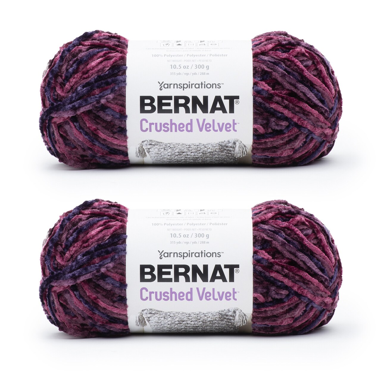 Bernat Crushed Velvet Burgundy Yarn - 2 Pack of 300g/10.5oz - Polyester - 5 Bulky - 315 Yards - Knitting/Crochet